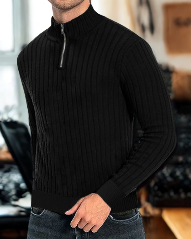 Gabin | Men's Ribbed Knit Sweater – Zipped Mock Neck in Solid Colour