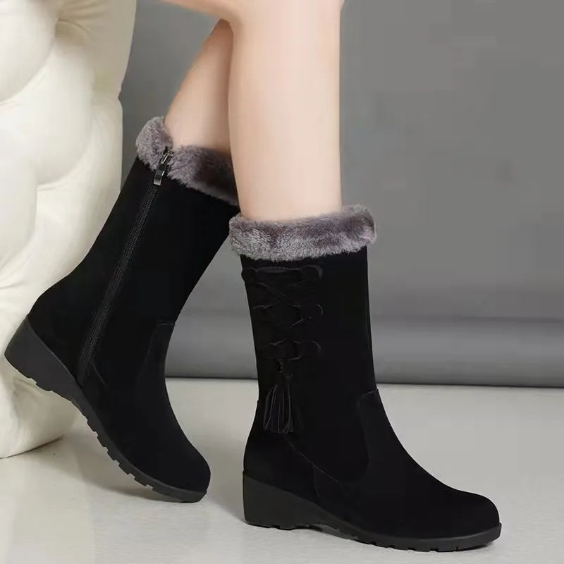 Xanira | Winter Boots with Side Zip, Fur Lining & Tassel Details