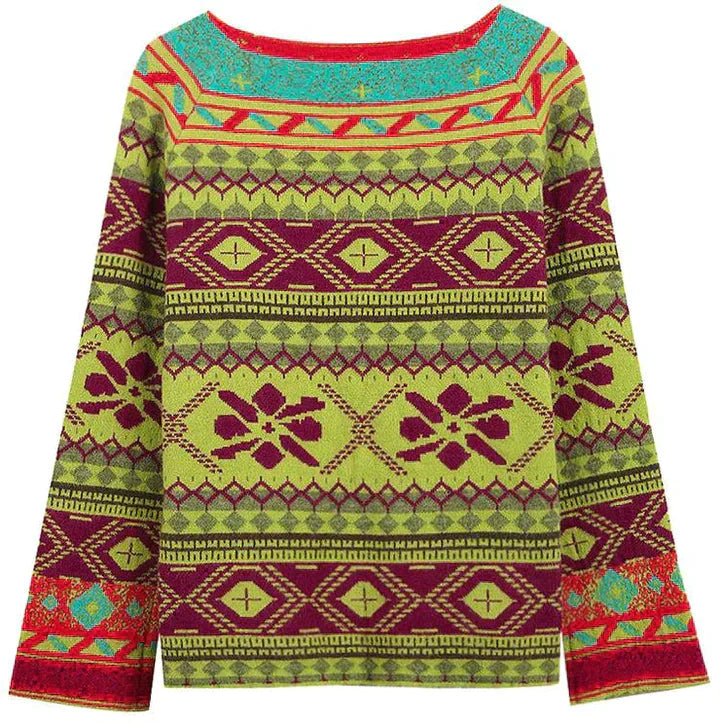 Wilhelmina | Women's Knit Sweater with Colourful Tribal Print – Stylish and Comfortable