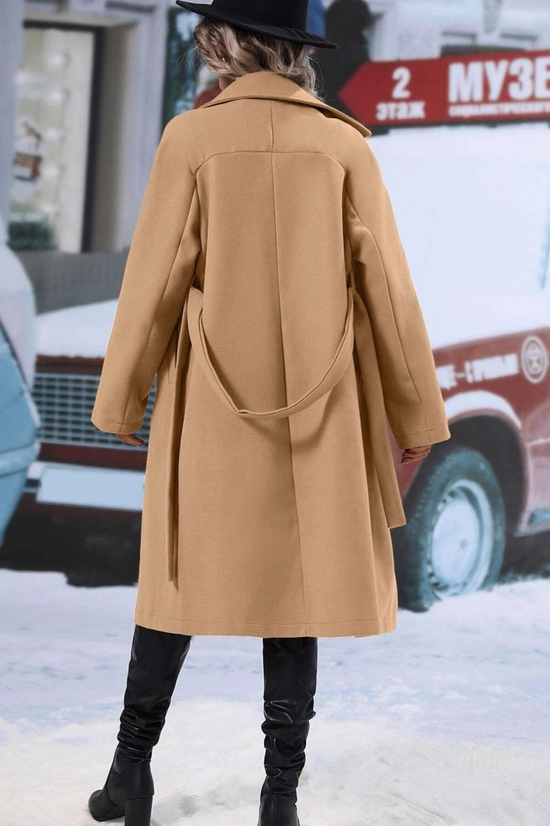 Frances | Women’s Long Wool-Blend Coat with Tie Waist & Double-Breasted Design