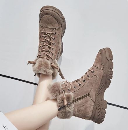 Edela | Women's Fleece-Lined Lace-Up Side Zip Winter Ankle Boots – Waterproof & Sturdy Design for Cold Days