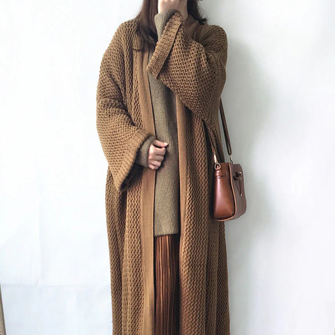 Ava | Women's Solid Colour Textured Knit Open-Front Cardigan with Loose Sleeves