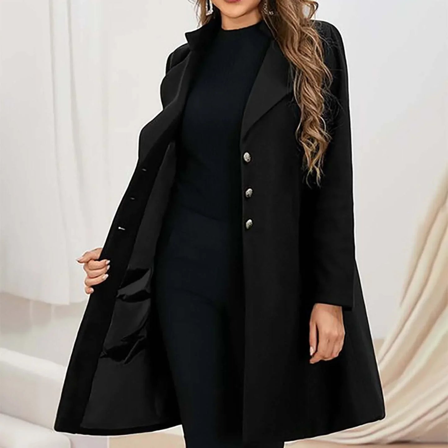 Gillian | Women’s Slim Fit Mid-Length Wool Coat with Lapel Collar