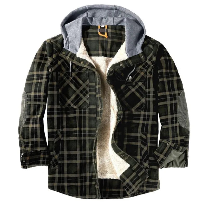 Jeno | Men’s Fleece-Lined Plaid Winter Jacket with Hood