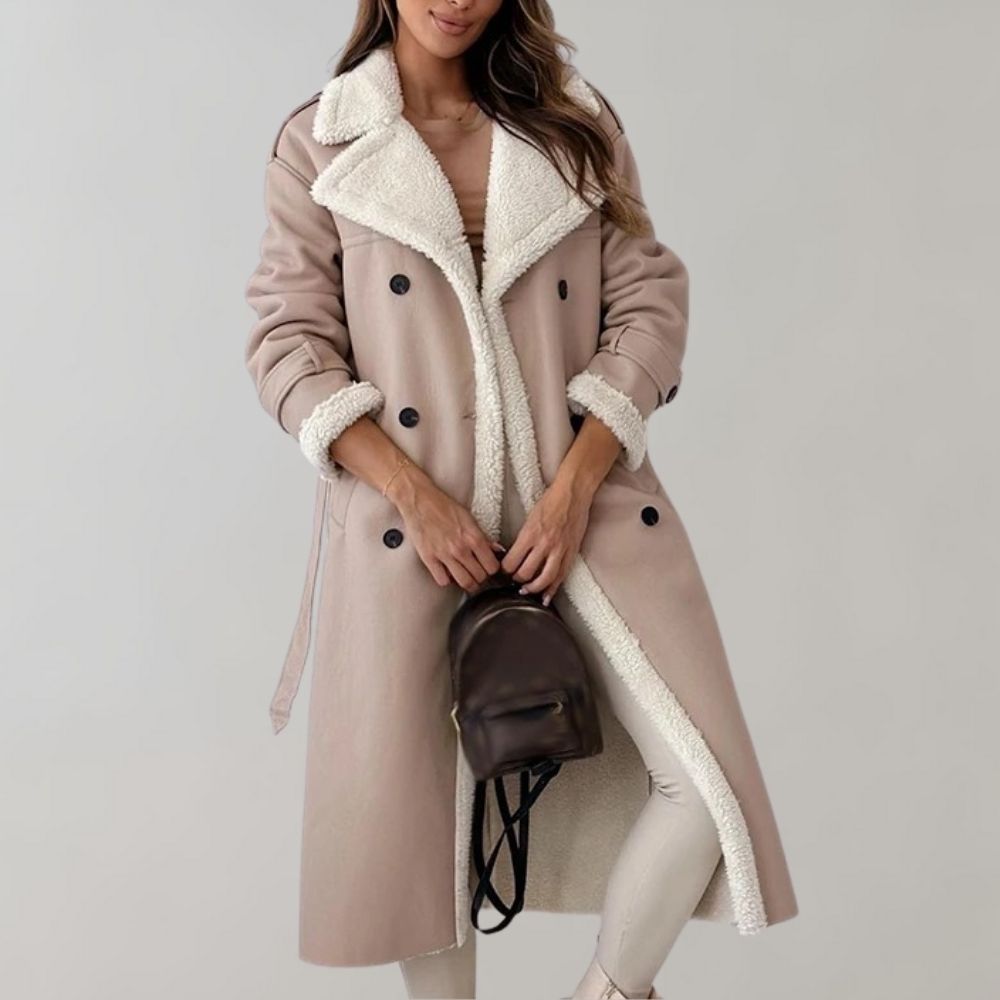 Blair | Women's Double Breasted Leather Look Fleece Lined Long Coat