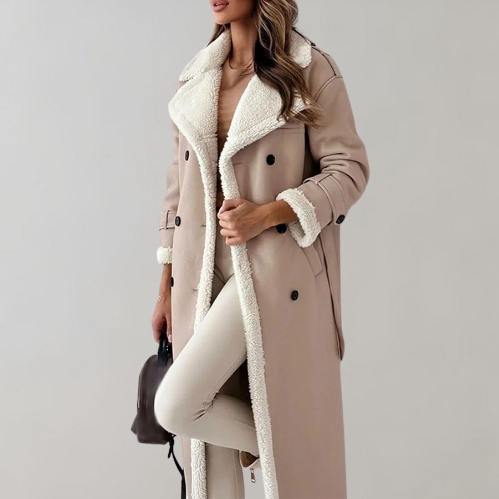 Blair | Women's Double Breasted Leather Look Fleece Lined Long Coat