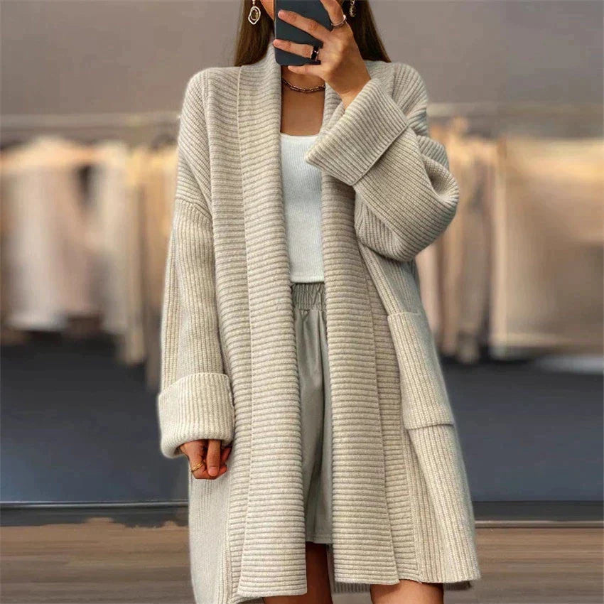 Edris | Women's Long Knitted Cardigan with Pockets in Solid Colour