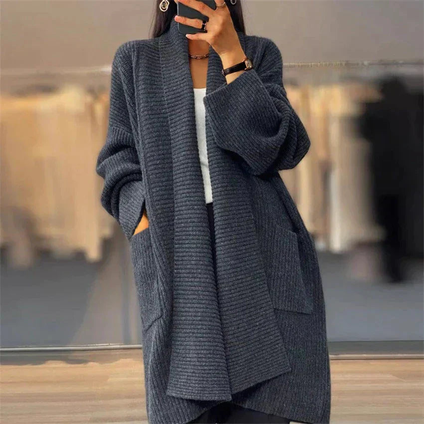 Edris | Women's Long Knitted Cardigan with Pockets in Solid Colour