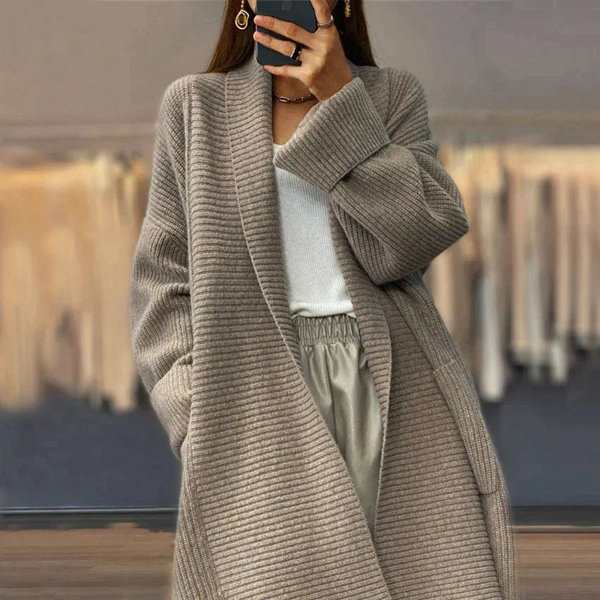 Edris | Women's Long Knitted Cardigan with Pockets in Solid Colour