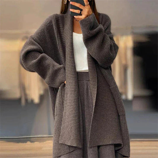 Edris | Women's Long Knitted Cardigan with Pockets in Solid Colour
