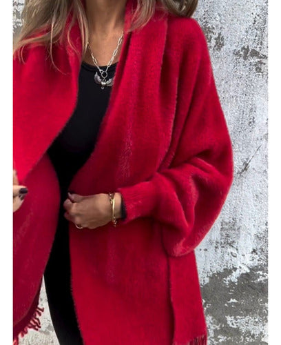 Ealdgyth | Women’s Long-Sleeved Knitted Cardigan with Fringes and Scarf