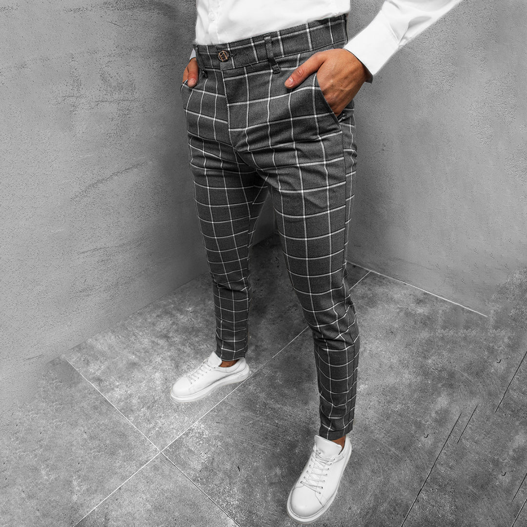 Cromwell | Men’s Checkered Slim Fit Work Trousers Straight Leg Patterned Style
