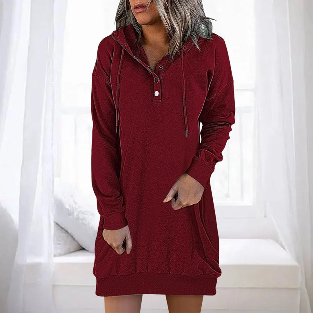 Bonnie | Women's Solid Colour Mini Hoodie Dress with Drawstring Hood