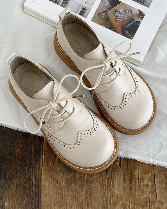 Demelza | Women's British-Style Retro Lace-Up Shoes – Sturdy Thick Sole & Timeless Design