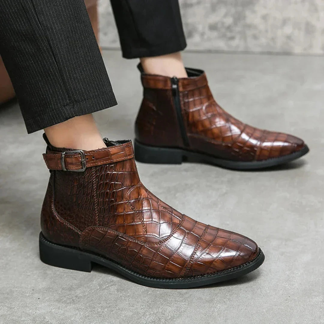 Clyde | Premium Men’s Chelsea Boots with Crocodile Pattern and Adjustable Strap