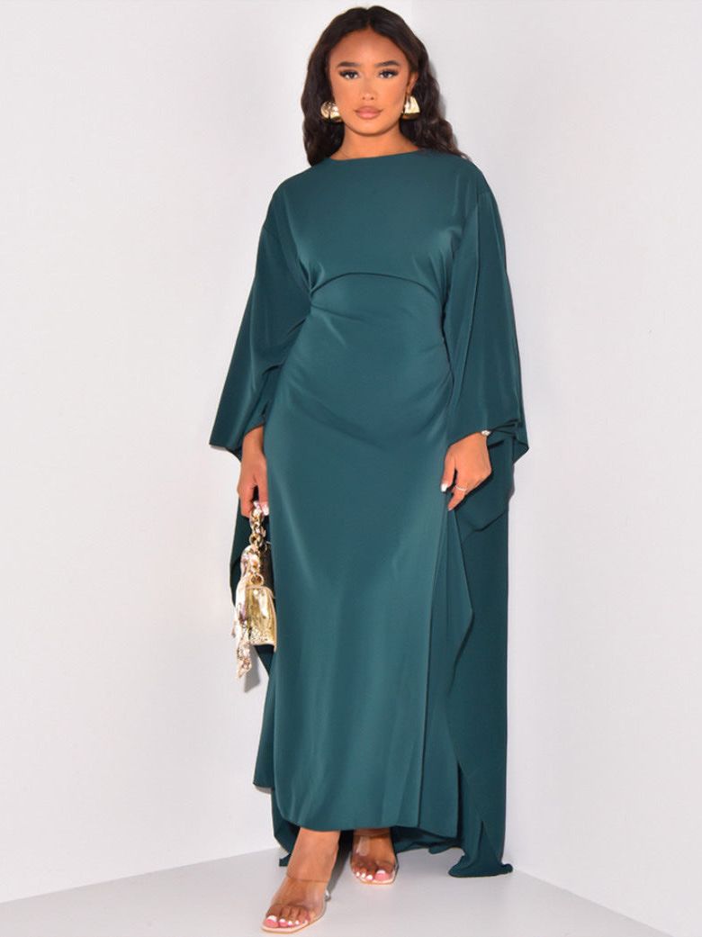 Nolira | Elegant Solid Colour Maxi Dress with Batwing Sleeves