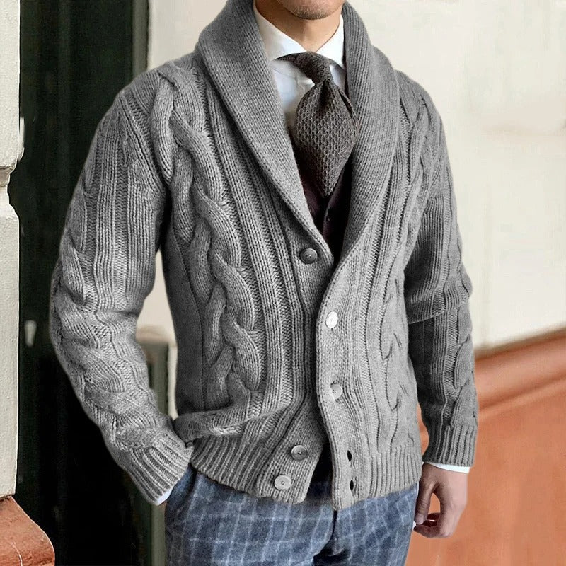 Elliot | Men's Cable-Knit Cardigan with Shawl Collar and Button Closure