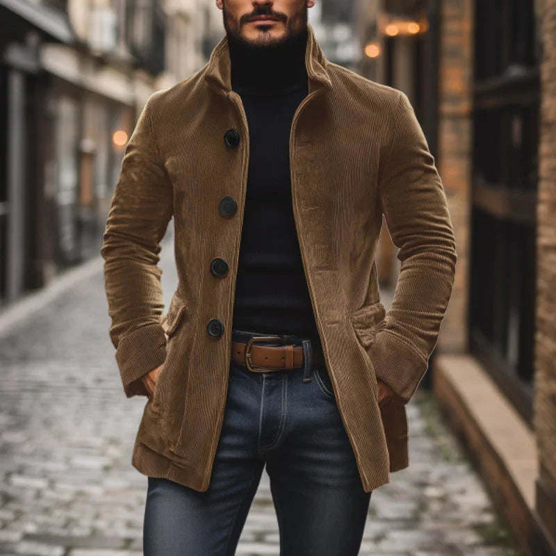 Elegant Corduroy Jacket with High Collar | Tailored Fit & Timeless Style