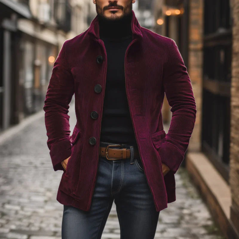 Elegant Corduroy Jacket with High Collar | Tailored Fit & Timeless Style