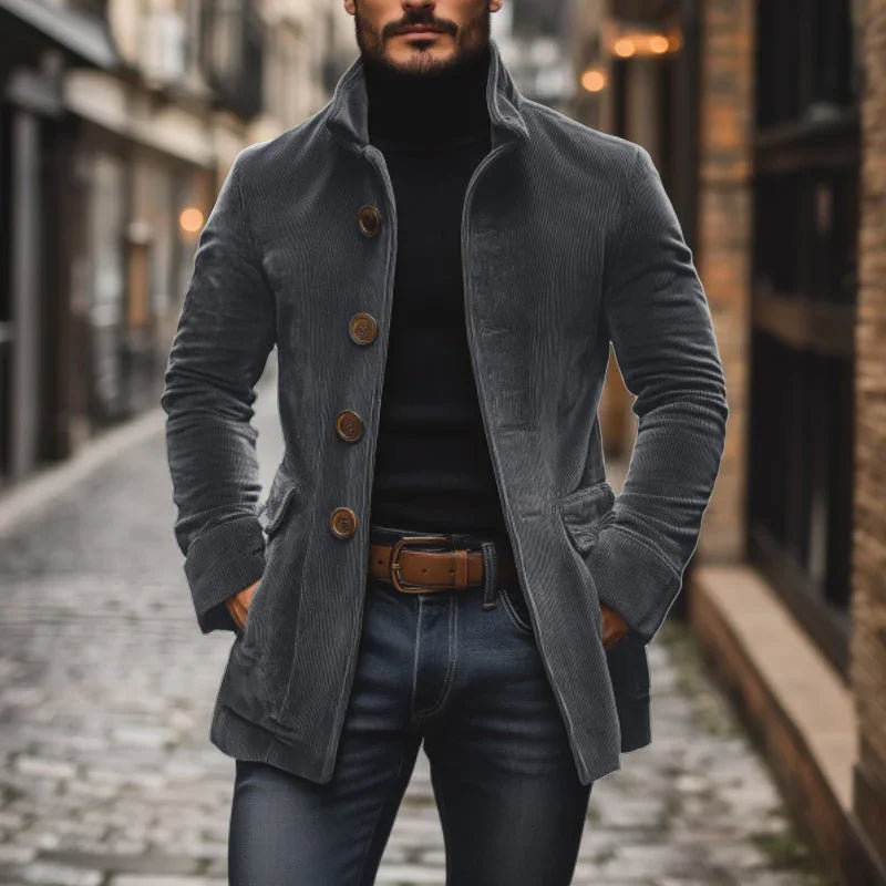 Elegant Corduroy Jacket with High Collar | Tailored Fit & Timeless Style