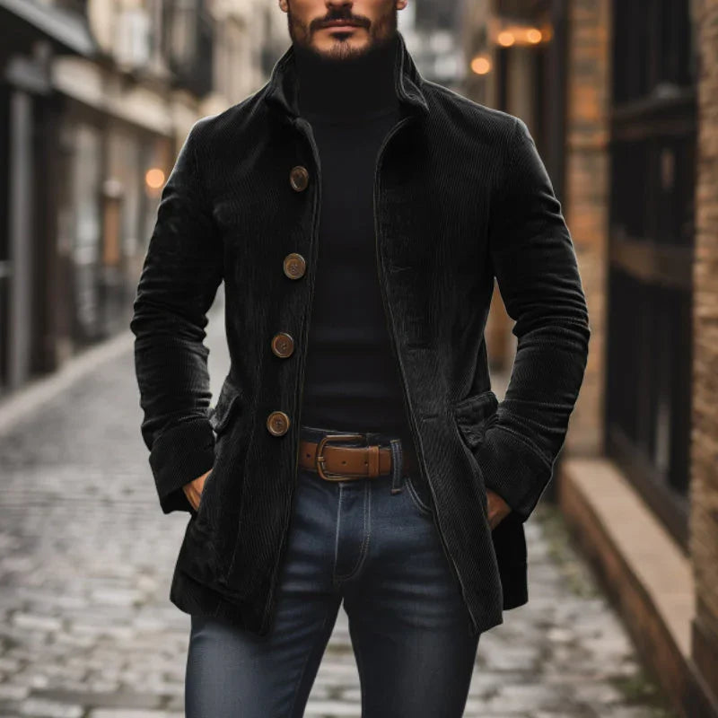 Elegant Corduroy Jacket with High Collar | Tailored Fit & Timeless Style