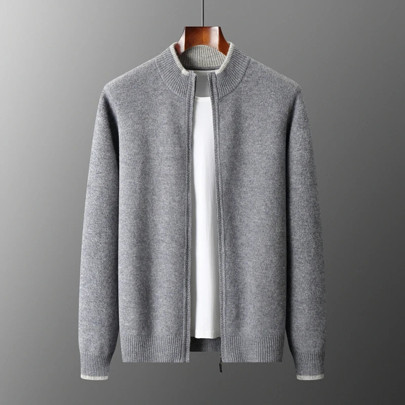 Blaine | Men’s Zip-Up Cardigan with Stand Collar – Minimalist Solid Colour Knit Jacket