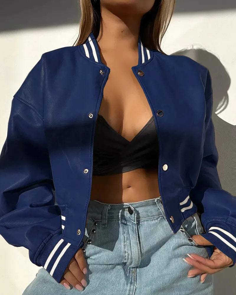 Elgiva | Women's Cropped Cotton Bomber Jacket with Snap Buttons