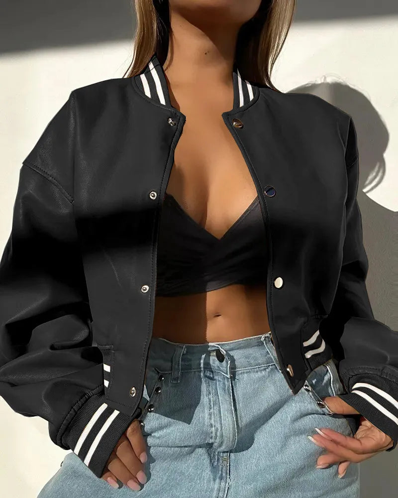 Elgiva | Women's Cropped Cotton Bomber Jacket with Snap Buttons