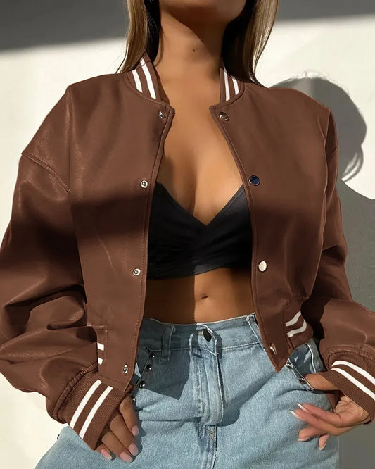 Elgiva | Women's Cropped Cotton Bomber Jacket with Snap Buttons