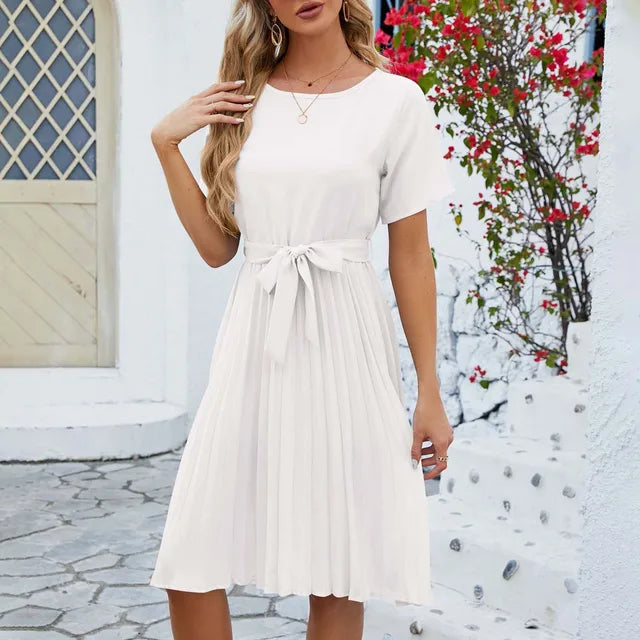 Tahlira | Tie‑Waist Pleated Midi Dress – Everyday Elegance