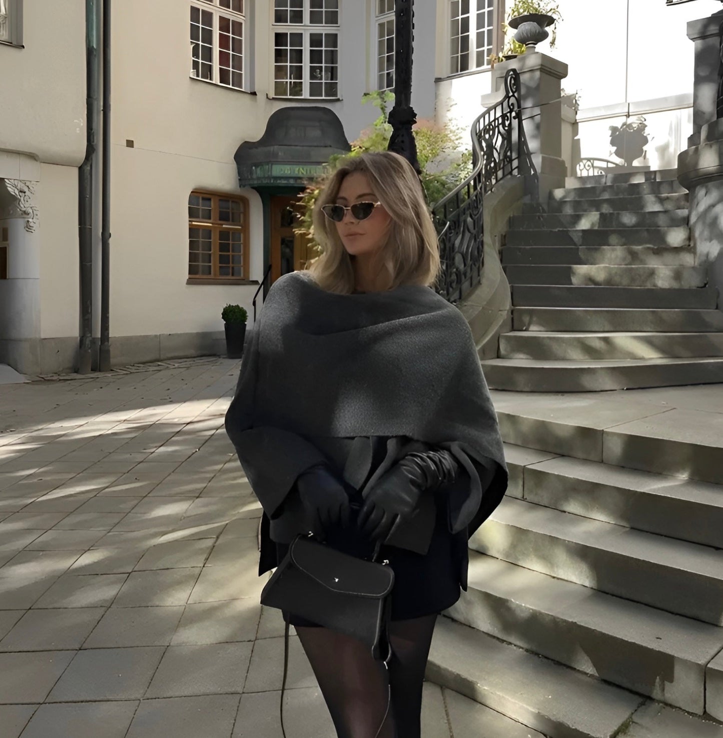 Zaida | Women's Stylish Coat with Asymmetric Design, Built-In Scarf Collar & Buttoned Closure