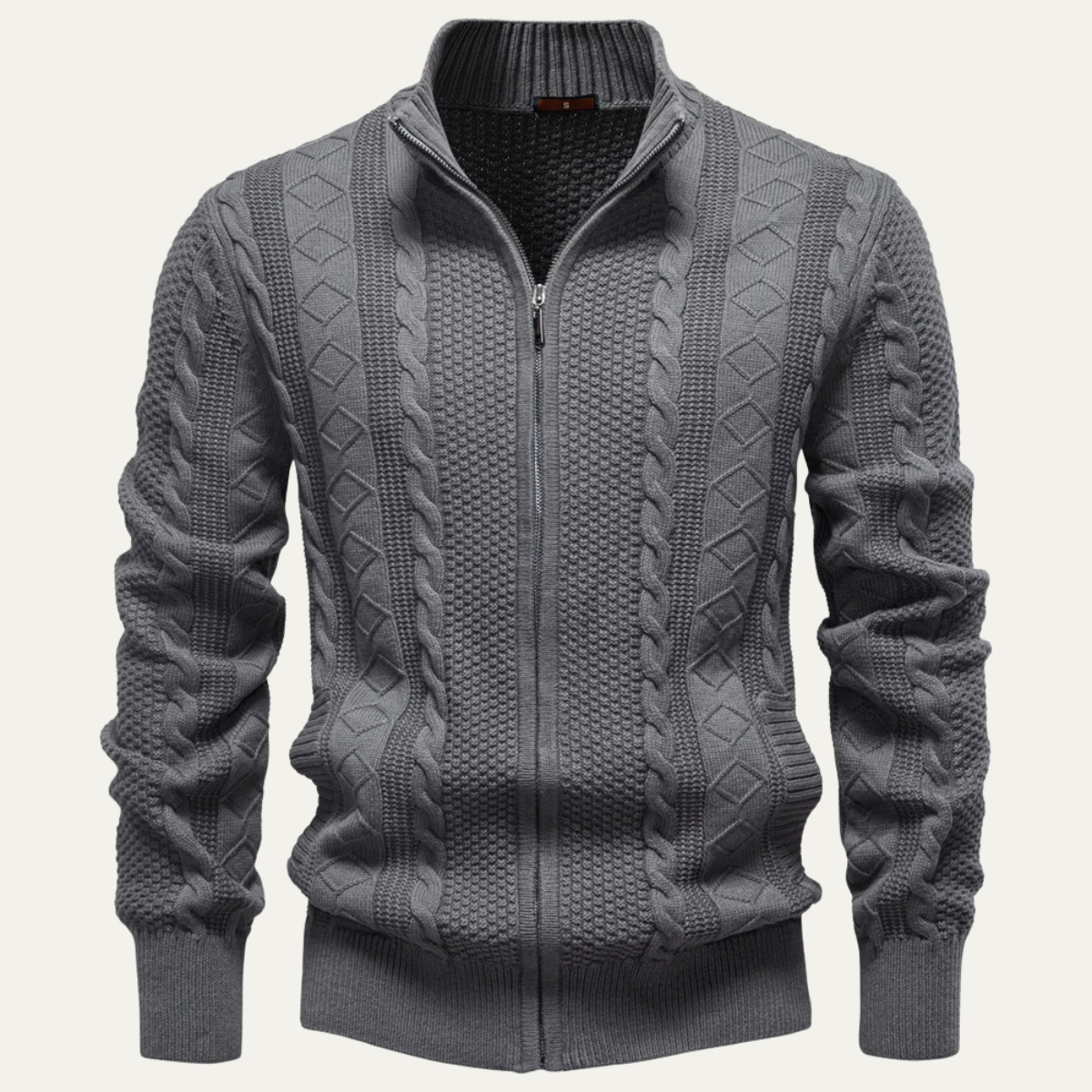 The Bolsena Men’s Slim Fit Cable Knit Zip Cardigan