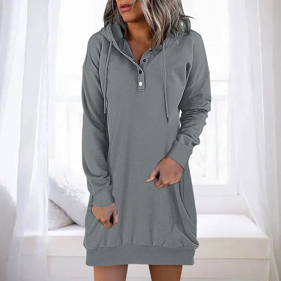 Bonnie | Women's Solid Colour Mini Hoodie Dress with Drawstring Hood