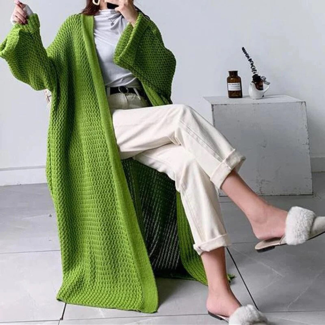Ava | Women's Solid Colour Textured Knit Open-Front Cardigan with Loose Sleeves