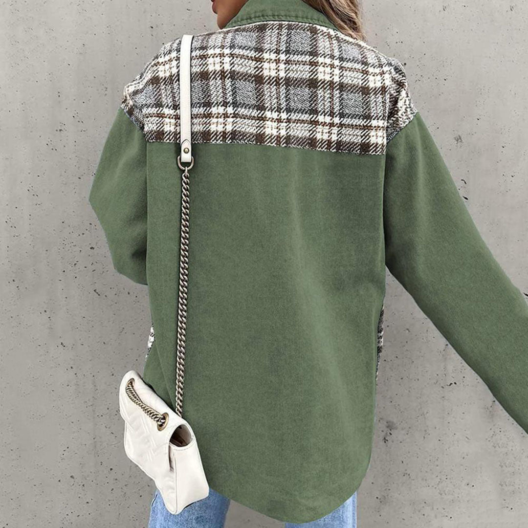Bianca | Women's Plaid Buttoned Lapel Collar Denim Jacket