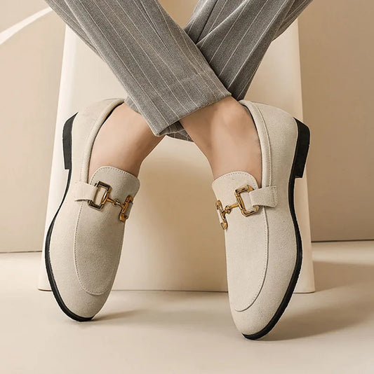 Haldira | Men's Suede Loafers with Elegant Metal Buckle