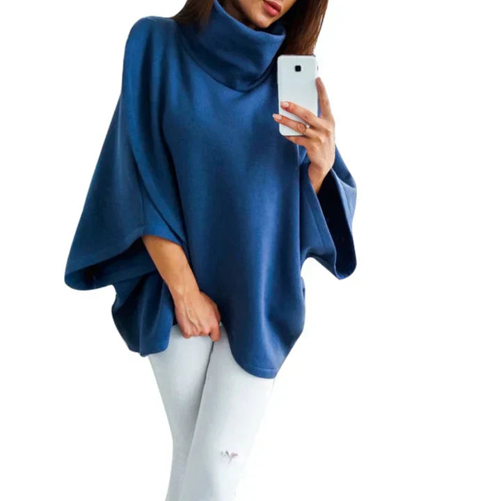 Xenia | Women's Roll Neck Poncho Sweater with Batwing Sleeves – Extra Thick and Cosy