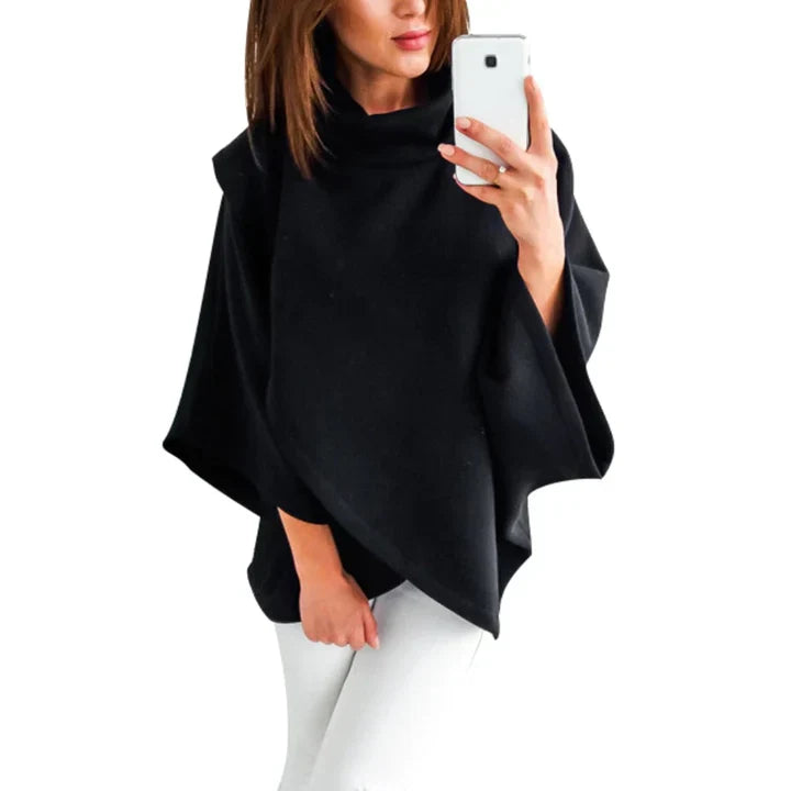 Xenia | Women's Roll Neck Poncho Sweater with Batwing Sleeves – Extra Thick and Cosy