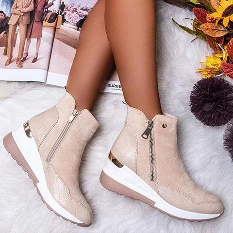 Thalira | Women's Orthopedic Wedge Heel Ankle Boots with Side Zip – Stylish Comfort for All-Day Wear