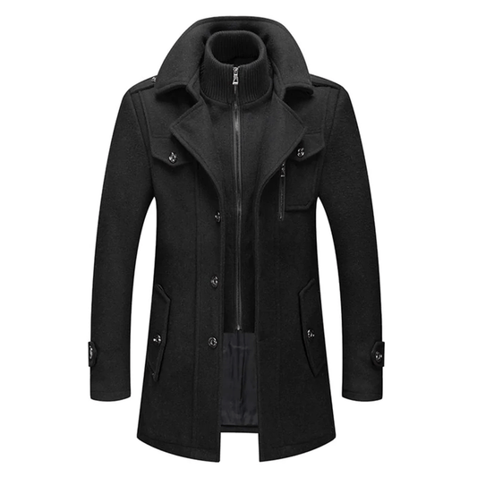 Jannis | Men’s Double-Collar Wool Trench Coat – British Style Long Winter Coat