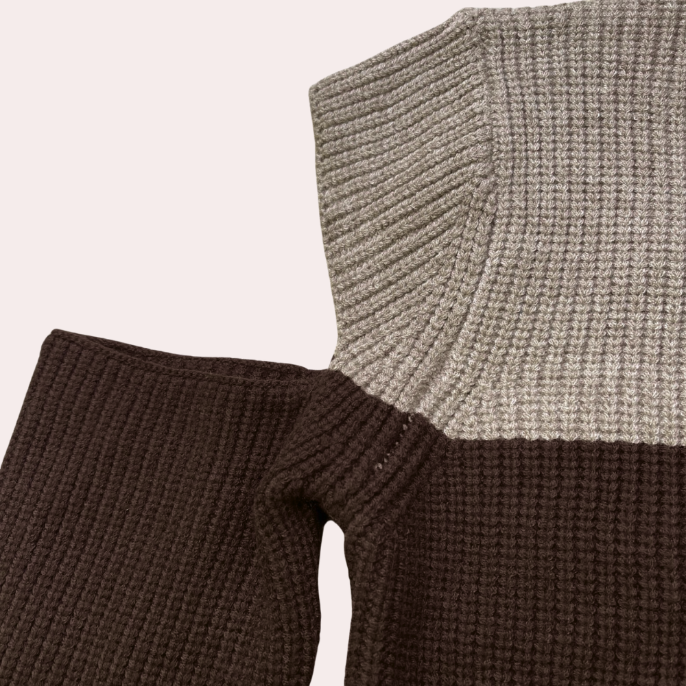 Mallory | Women’s Two-Tone Knitted Sweater with Stylish Cut-Out Sleeves & Round Neck