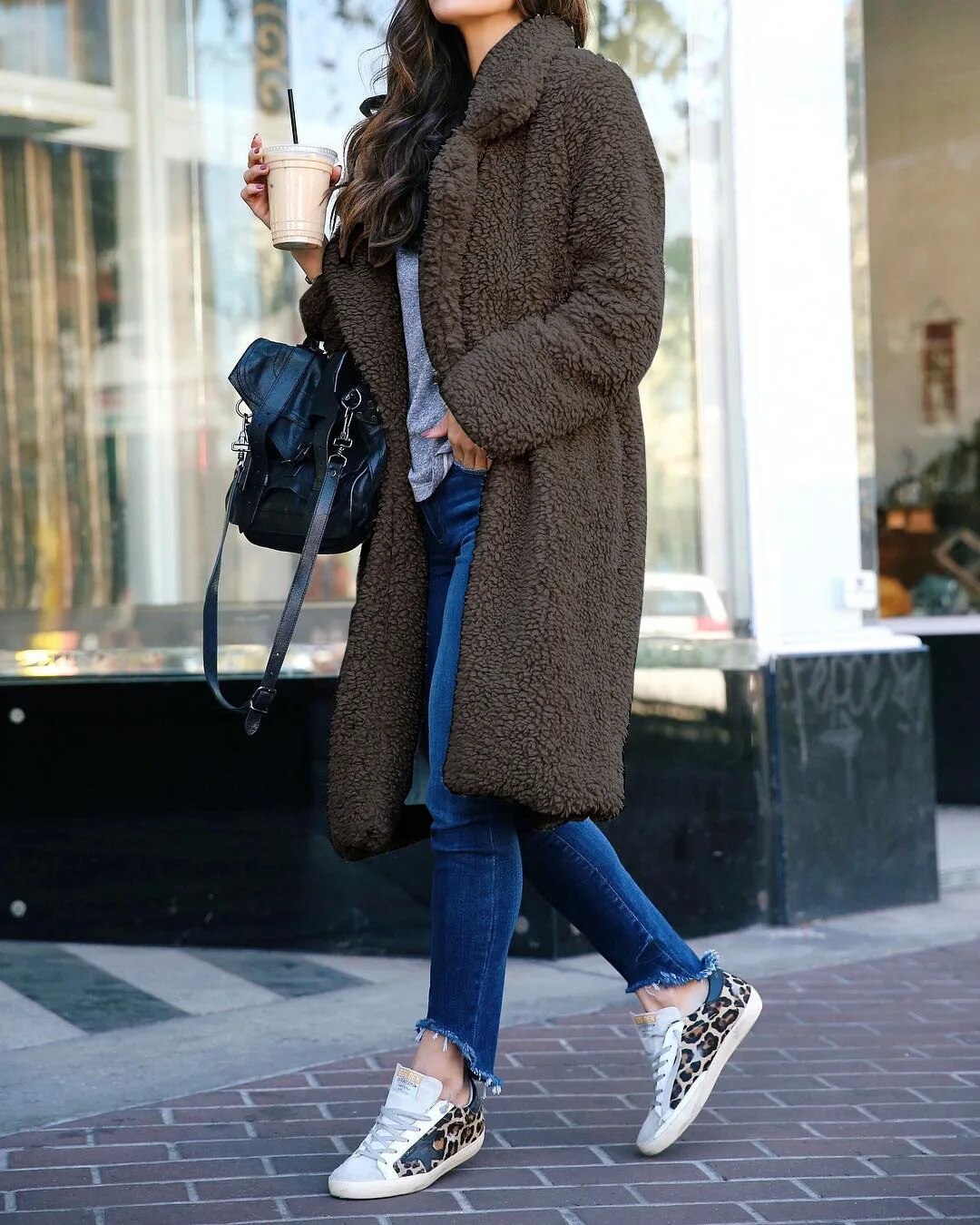 Mariam | Women’s Long Teddy Plush Winter Coat in Solid Colour