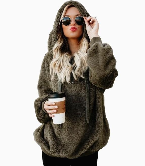 Jeyora | Plush Teddy Hooded Sweatshirt with Zip and Drawstring