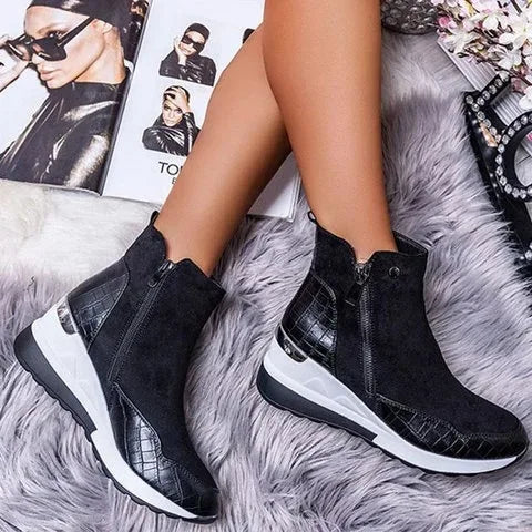 Thalira | Women's Orthopedic Wedge Heel Ankle Boots with Side Zip – Stylish Comfort for All-Day Wear