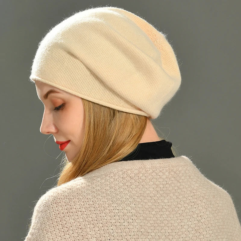 Cosima | Women's Solid Colour Cashmere Beanie - Soft and Warm Winter Hat