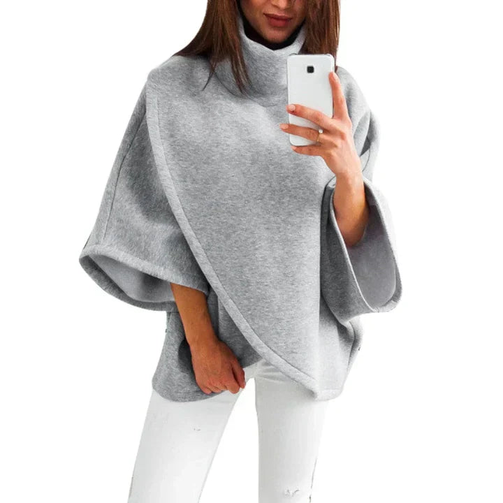 Xenia | Women's Roll Neck Poncho Sweater with Batwing Sleeves – Extra Thick and Cosy