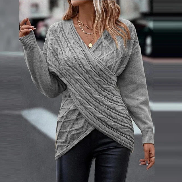 Olivia | Women’s Asymmetric V-Neck Wrap Knit Sweater for Cozy Winter Days