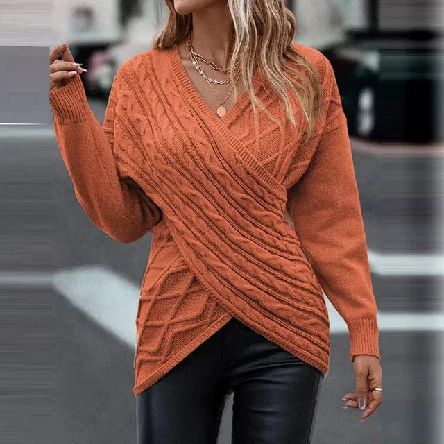 Olivia | Women’s Asymmetric V-Neck Wrap Knit Sweater for Cozy Winter Days