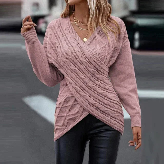 Olivia | Women’s Asymmetric V-Neck Wrap Knit Sweater for Cozy Winter Days