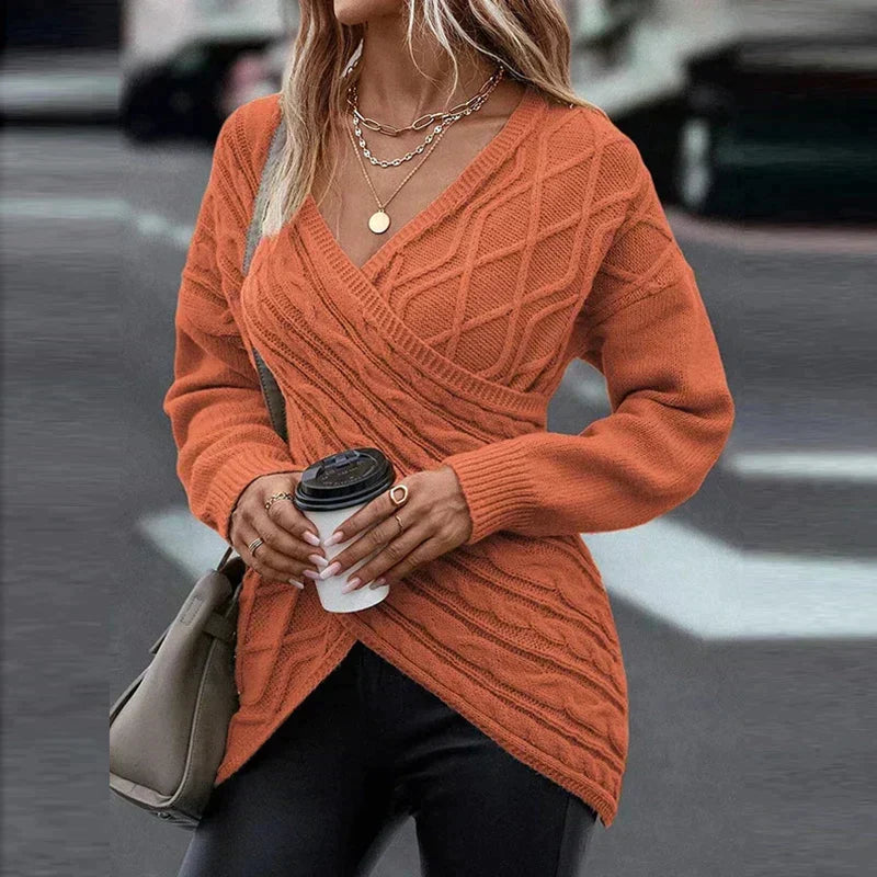 Olivia | Women’s Asymmetric V-Neck Wrap Knit Sweater for Cozy Winter Days